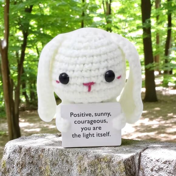 White Bunny Plush with Inspirational Message Kawaii Style Motivational Gift - Picture 4 of 6